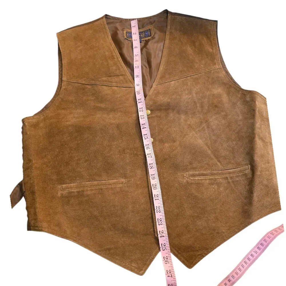 Vintage YS POINTE 70 Brown Leather Vest sz XL